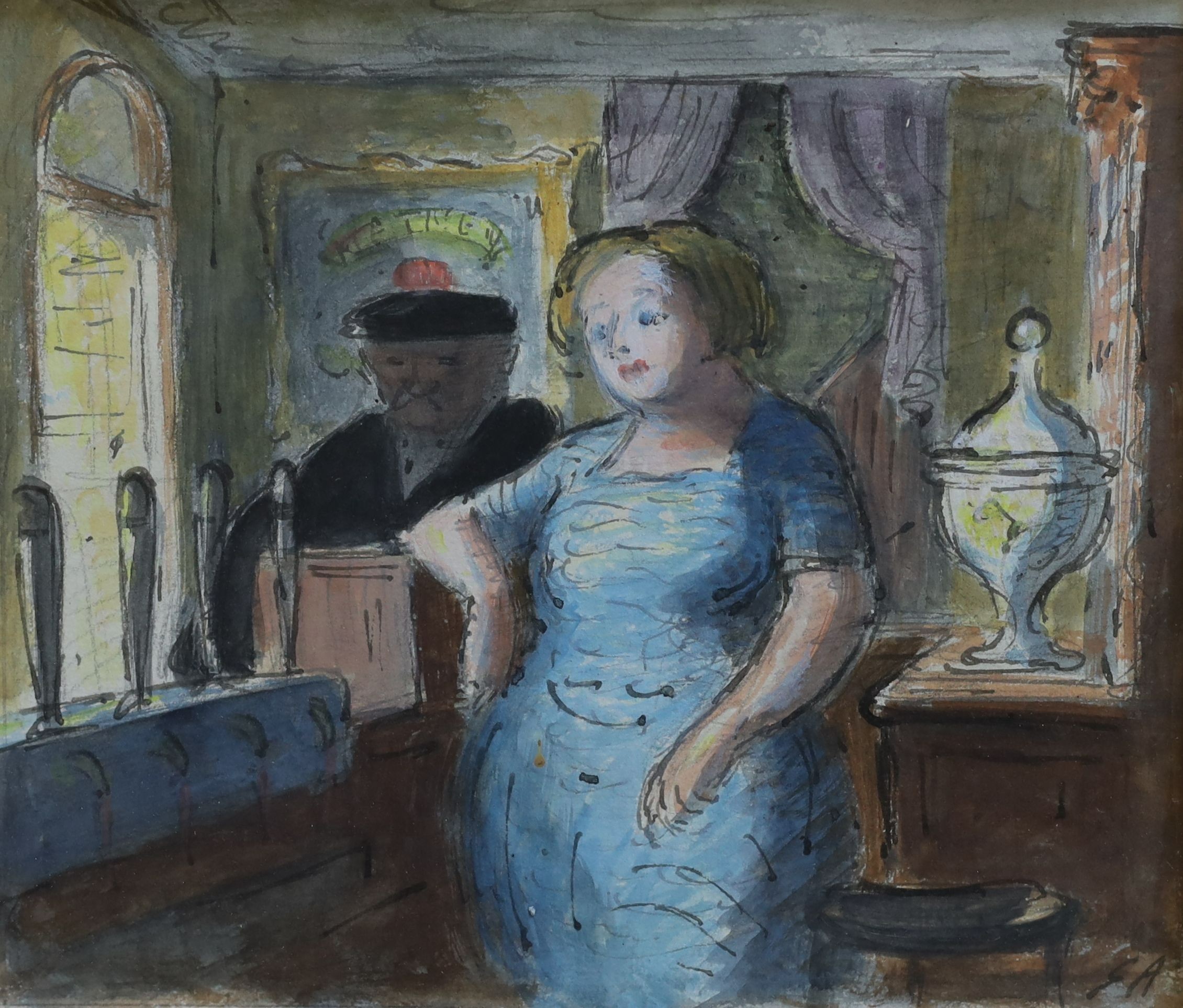 Edward Ardizzone R.A. (1900-1979), Kilburn bar interior, ink and watercolour on paper, 18 x 21cm